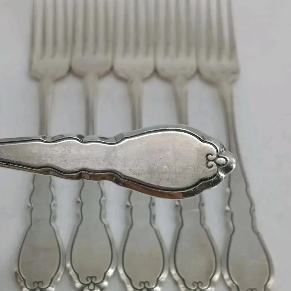 6X DF Rogers Oneida ALOUETTE Silverplate Dinner Forks 1978